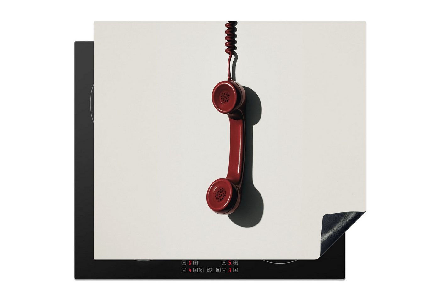 MuchoWow Herd-Abdeckplatte Telefon - Kabel - Rot - Minimalistisch, Vinyl, (1 tlg), Cerankochfeld Abdeckung, Herd Abdeckplatten Vinyl, 58.3x51.3 cm von MuchoWow