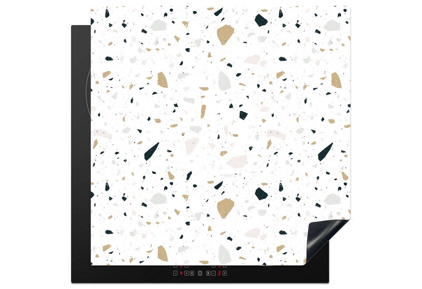 MuchoWow Herd-Abdeckplatte Terrazzo - Muster - Weiß - Neutral, Vinyl, (1 tlg), Küche Herdabdeckung Ceranfeld Induktionsfeld Vinyl, 60x60 cm von MuchoWow