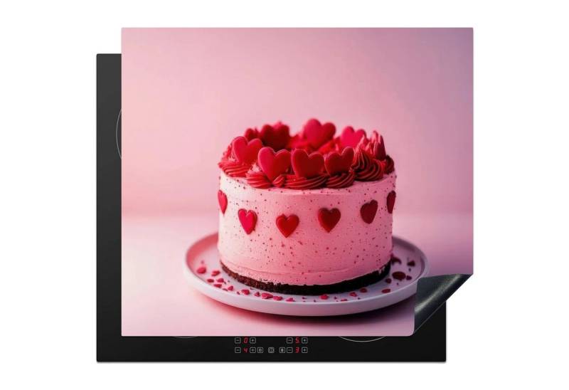 MuchoWow Herd-Abdeckplatte Torte - Herz - Rosa, Vinyl, (1 tlg), Küche Herdabdeckplatte Ceranfeld Vinyl Einteilig, 59x52 cm von MuchoWow