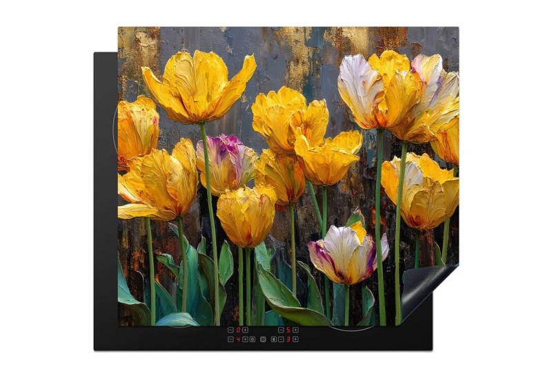 MuchoWow Herd-Abdeckplatte Tulpen - Gelb - Pinselstriche - Abstrakt, Vinyl, (1 tlg), Cerankochfeld Abdeckung, Herd Abdeckplatten Vinyl, 58.3x51.3 cm von MuchoWow