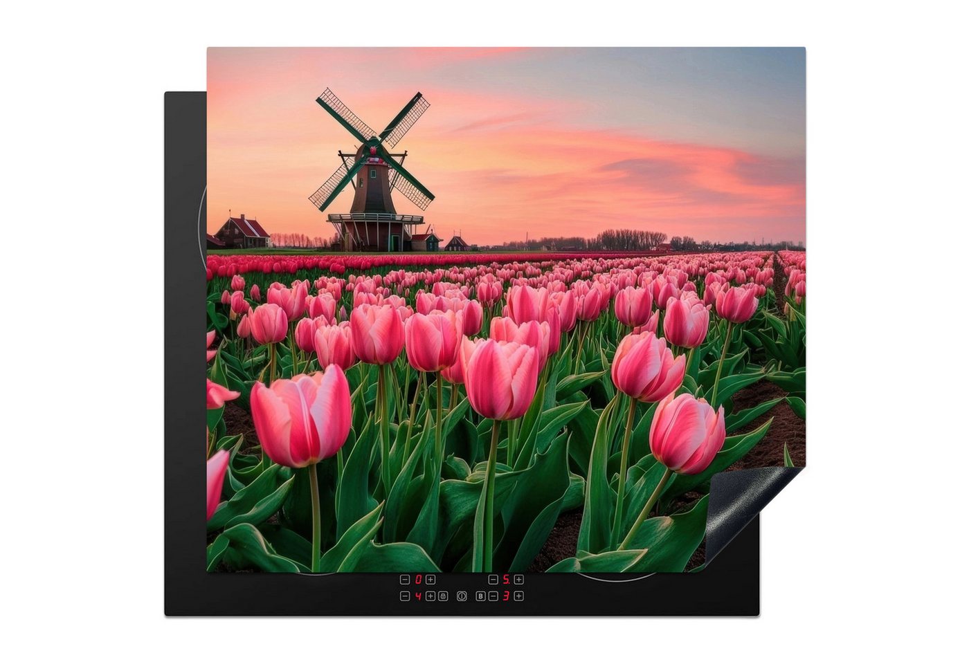 MuchoWow Herd-Abdeckplatte Tulpen - Mühle - Niederlande, Vinyl, (1 tlg), Abdeckplatte für Ceranfeld, Herd Inductionsmatte, 57x51 cm von MuchoWow