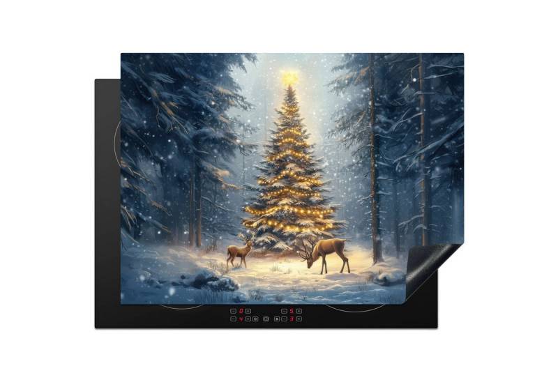 MuchoWow Herd-Abdeckplatte Weihnachtsbeleuchtung - Wald - Hirsche - Dunkelheit, Vinyl, (1 tlg), Küche Herdabdeckung Ceranfeld Induktionsfeld Vinyl, 65x50 cm von MuchoWow