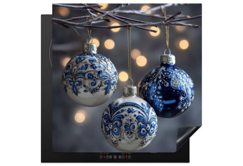 MuchoWow Herd-Abdeckplatte Weihnachtskugel - Dekoriert - Blau, Vinyl, (1 tlg), Küche Herdabdeckung Ceranfeld Induktionsfeld Vinyl, 60x60 cm von MuchoWow