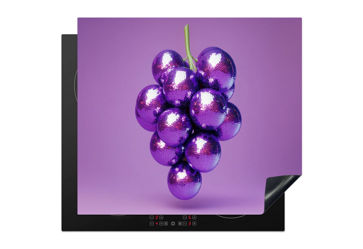 MuchoWow Herd-Abdeckplatte Weintraube - Disco - Glitzer - Lila, Vinyl, (1 tlg), Cerankochfeld Abdeckung, Herd Abdeckplatten Vinyl, 58x59 cm von MuchoWow