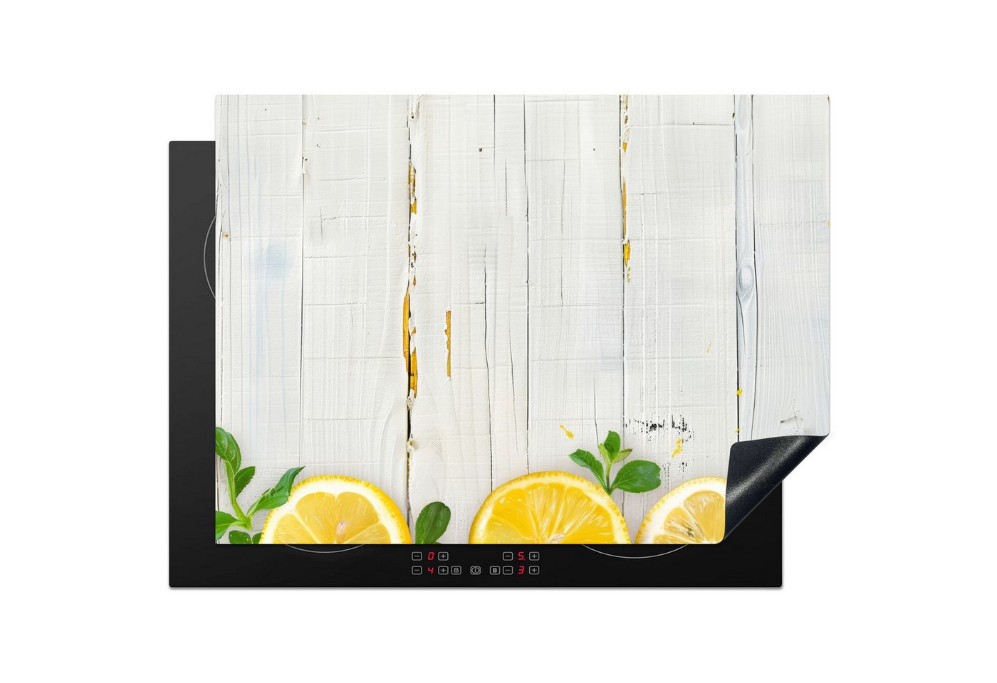MuchoWow Herd-Abdeckplatte Weiß - Holz - Zitrone - Gelb, Vinyl, (1 tlg), Küche Herdabdeckung Ceranfeld Induktionsfeld Vinyl, 65x50 cm von MuchoWow
