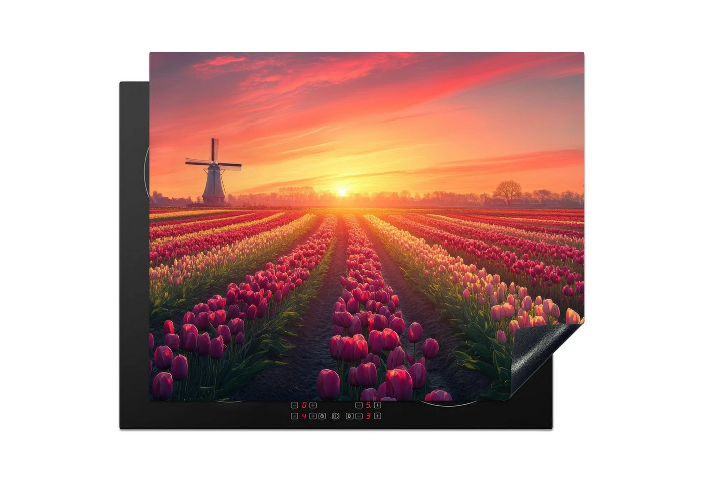 MuchoWow Herd-Abdeckplatte Windmühle - Sonnenuntergang - Landschaft, Vinyl, (1 tlg), Abdeckung Induktionskochfeld Schutzmatte, Küche Deko, 65x52 cm von MuchoWow