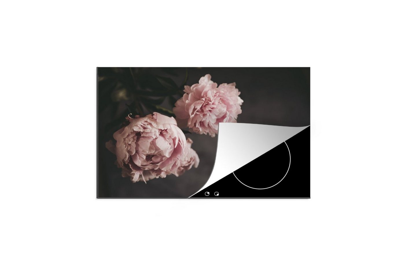 MuchoWow Herd-Abdeckplatte Zwei rosa Pfingstrosen, Vinyl, (1 tlg), Cerankochfeld Abdeckung, Herd Abdeckplatten Vinyl, 76x51 cm von MuchoWow