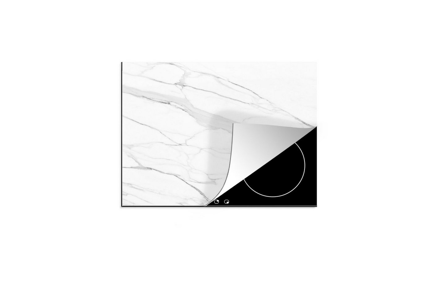MuchoWow Herdblende-/Abdeckplatte Marmor - Weiß - Linie - Muster - Luxus - Marmoroptik, Vinyl, (1 tlg), 59x52 cm, Ceranfeldabdeckung für die küche, Induktionsmatte von MuchoWow
