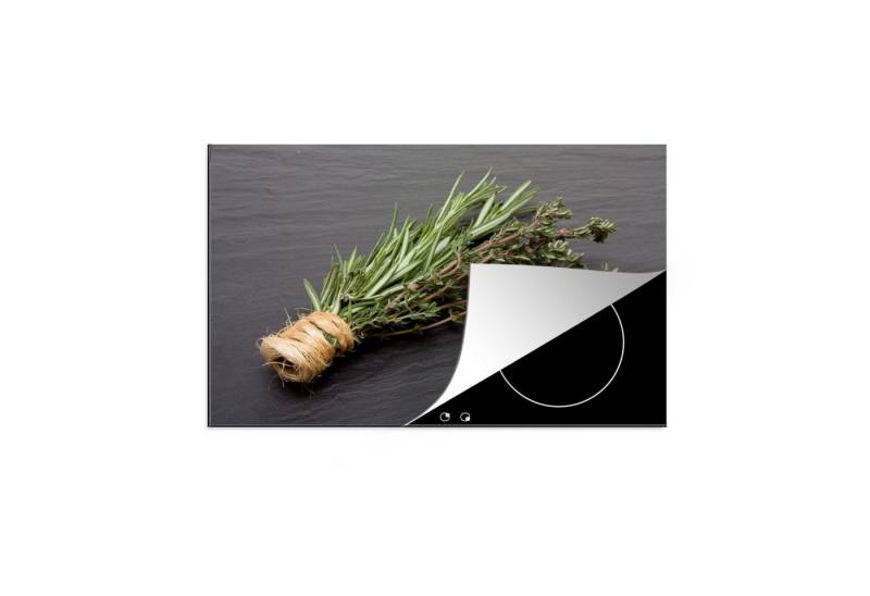 MuchoWow Herdblende-/Abdeckplatte Thymian - Kräuter - Grün - Tisch - Küche - Stein, Vinyl, (1 tlg), Induktionsschutz - Herdabdeckung Matte von Vinyl, das perfekte, rollbare Material für jedes Kochfeld - vergrößert die Arbeitsfläche - Küchen Dekoration - Induktionsherd Abdeckung Induktionskochfeld von MuchoWow