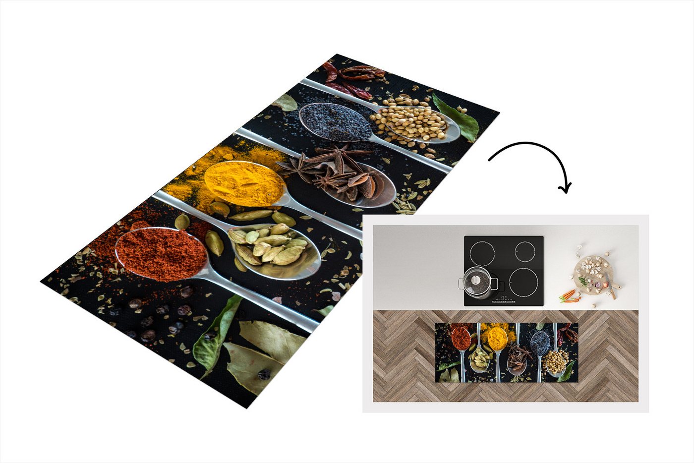 MuchoWow Küchenläufer Löffel - Gewürze - Kräuter - Essen - Tisch, Rechteckig, Küchenteppich, Läufer für Küche, Rutschfest, Küchendeko, 120x50 cm MuchoWow Küchenläufer Löffel - Gewürze - Kräuter - Essen - Tisch, Rechteckig, Küchenteppich, Läufer für Küche, Rutschfest, Küchendeko, 120x50 cm von MuchoWow
