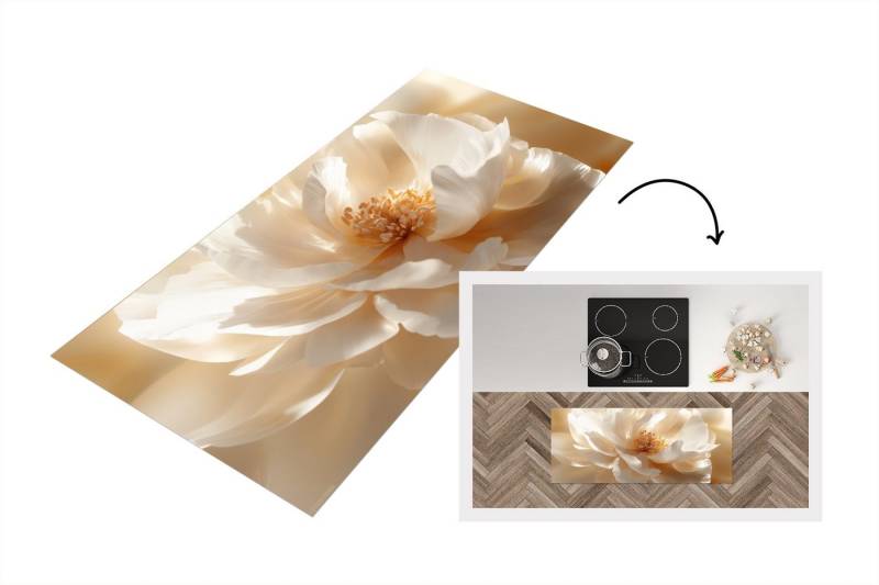 MuchoWow Küchenläufer Nahaufnahme - Pfingstrose - Weiß, Rechteckig, Küchenteppich, Läufer für Küche, Rutschfest, Küchendeko, 120x50 cm von MuchoWow