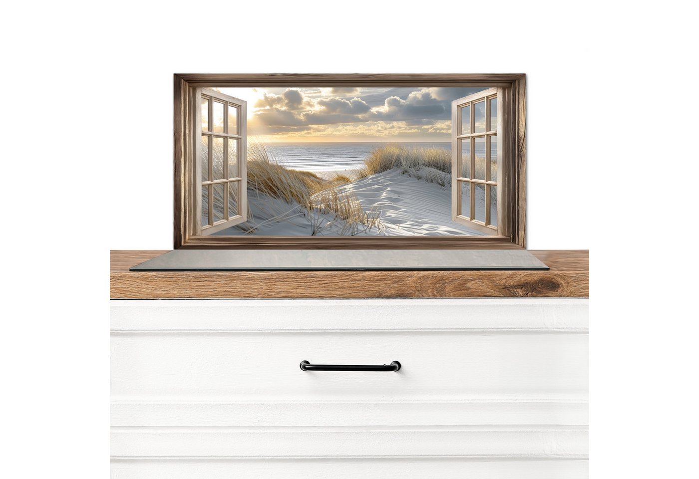 MuchoWow Küchenrückwand Aussicht - Strand - Dünen - Meer - Natur, (1-tlg), Spritzschutz Küchenrückwand, Wandschutz, 60x30 cm von MuchoWow