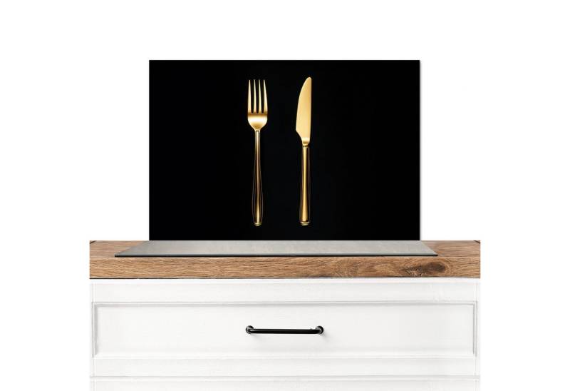 MuchoWow Küchenrückwand Besteck - Gold - Messer - Gabel, (1-tlg), Spritzschutz Küche, Küchendeko, 60x40 cm von MuchoWow