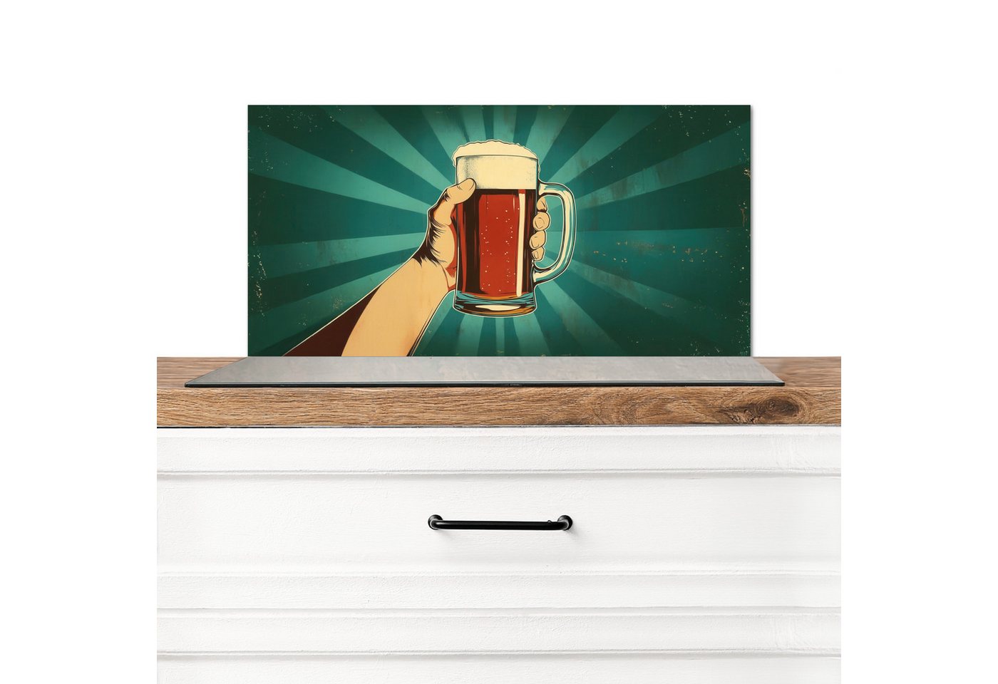 MuchoWow Küchenrückwand Bierglas - Schaumstoff - Retro - Grün, (1-tlg), Spritzschutz Küchenrückwand, Wandschutz, 60x30 cm von MuchoWow