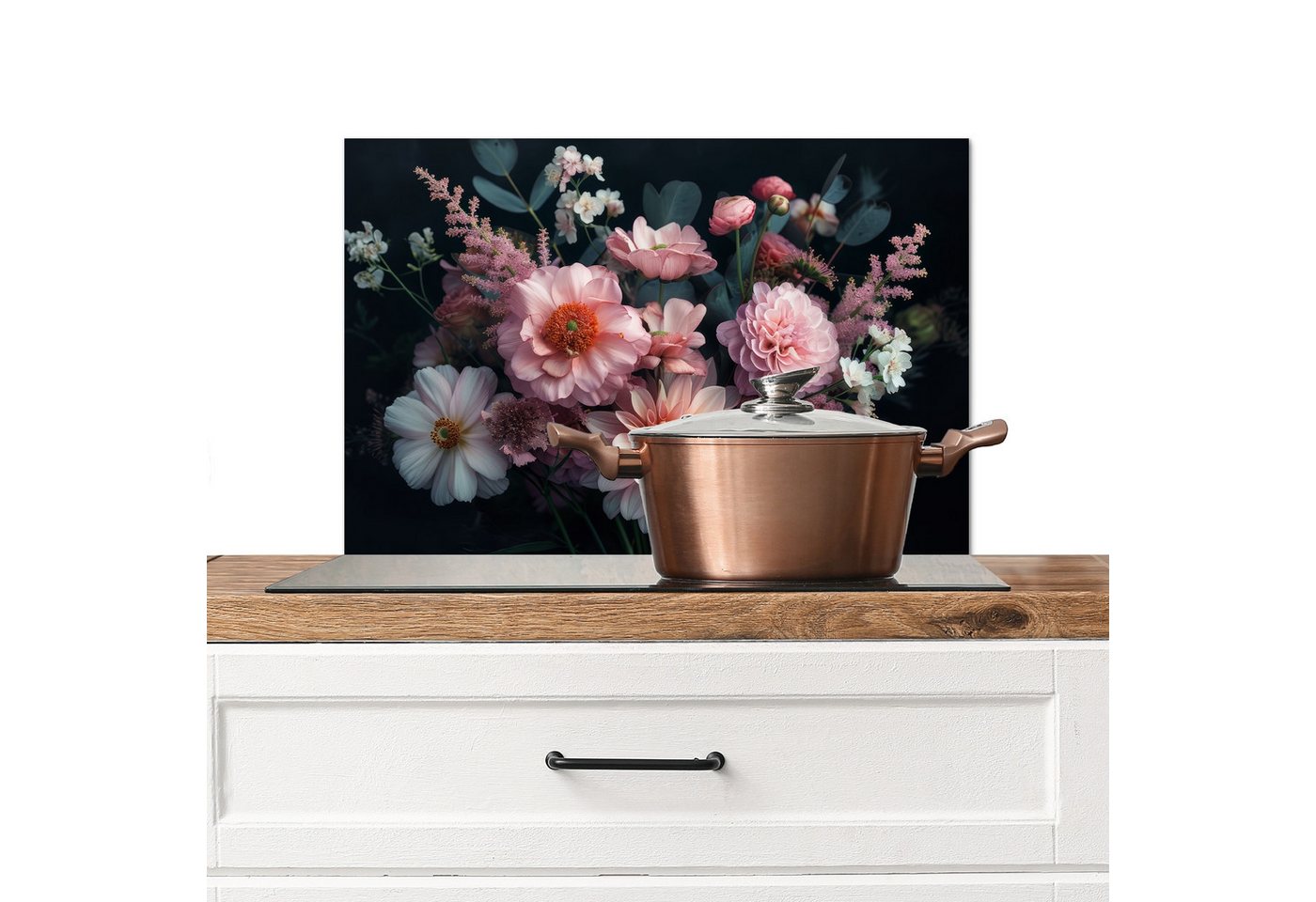 MuchoWow Küchenrückwand Blumen - Rosa - Blumenstrauß, (1-tlg), Spritzschutz Küche, Küchendeko, 60x40 cm von MuchoWow