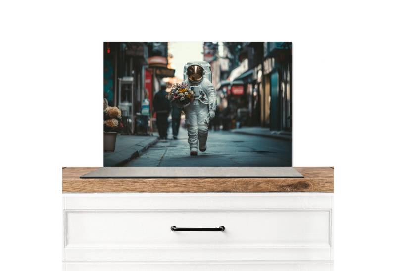 MuchoWow Küchenrückwand Blumenstrauß - Blumen - Bunt - Astronaut, (1-tlg), Spritzschutz Küche, Küchendeko, 60x40 cm von MuchoWow