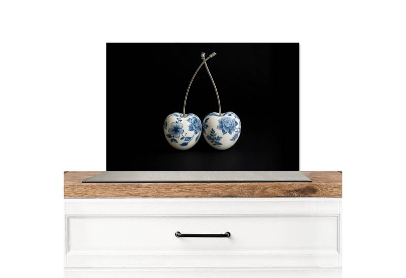 MuchoWow Küchenrückwand Kirschen - Delfter Blau - Obst, (1-tlg), Spritzschutz Küche, Küchendeko, 60x40 cm von MuchoWow