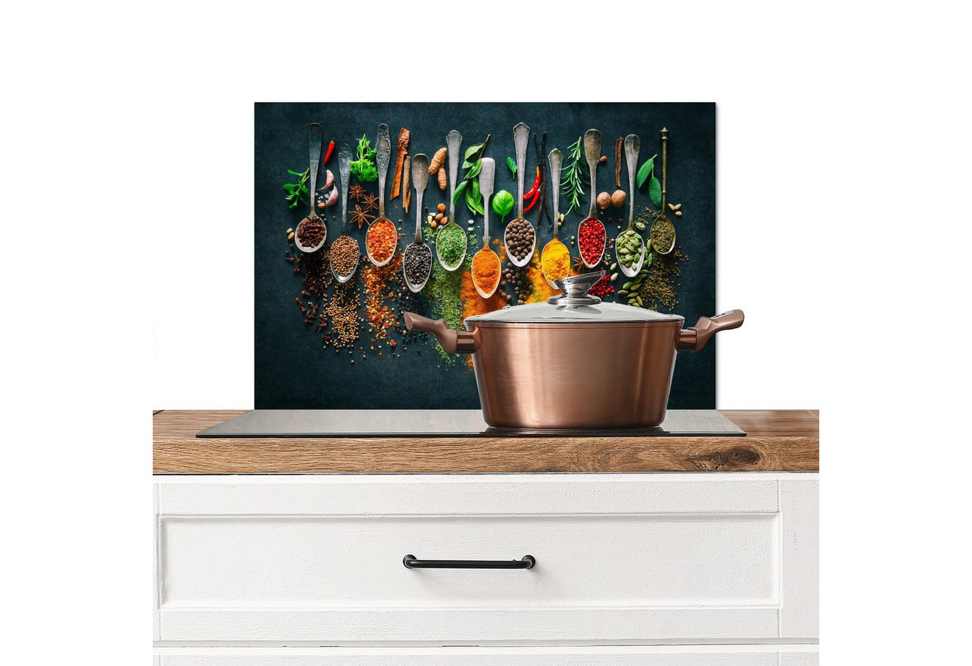 MuchoWow Küchenrückwand Löffel - Gewürze - Farbenfroh - Gewürze, (1-tlg), Spritzschutz Küche, Küchendeko, 60x40 cm von MuchoWow