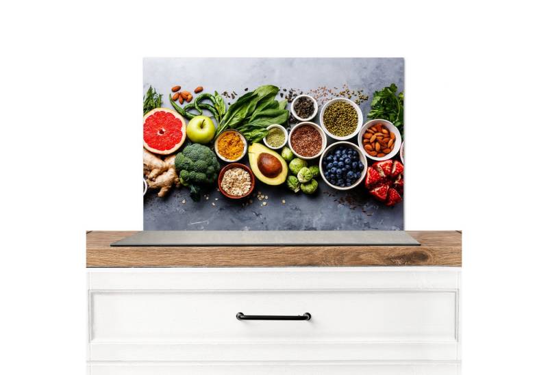 MuchoWow Küchenrückwand Obst - Beton - Gemüse, (1-tlg), Spritzschutz Küche, Küchendeko, 60x40 cm von MuchoWow