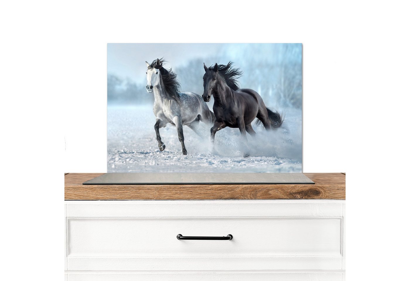 MuchoWow Küchenrückwand Pferde - Winter - Tiere - Natur - Schnee, (1-tlg), Spritzschutz Küche, Küchendeko, 60x40 cm von MuchoWow