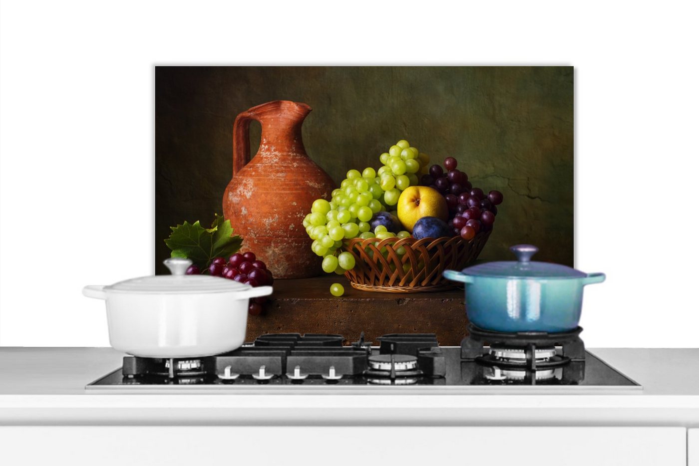 MuchoWow Küchenrückwand Rustikal - Obst - Korb - Stilleben, (1-tlg), Spritzschutz Küchenrückwand, Wandschutz, 60x30 cm von MuchoWow
