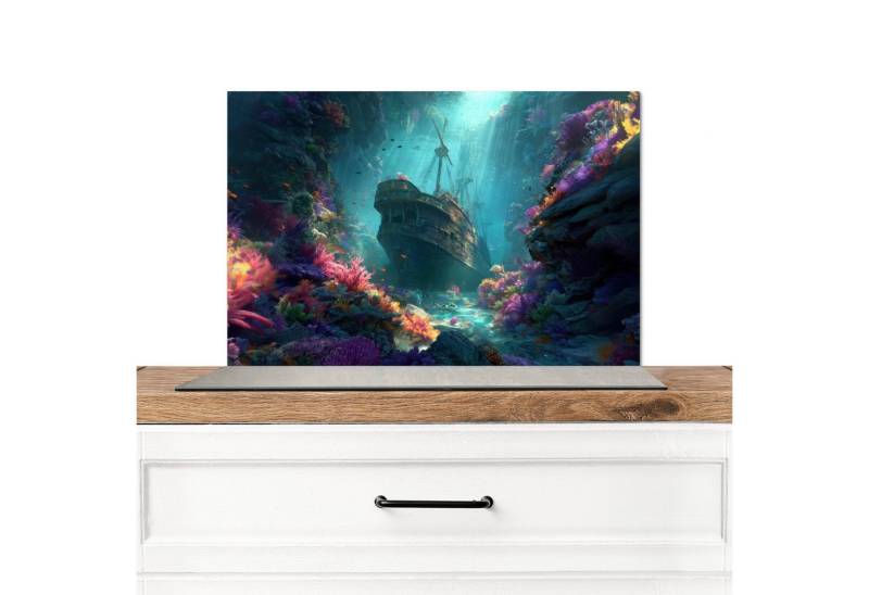 MuchoWow Küchenrückwand Schiff - Holz - Korallenriffe - Sonnenlicht, (1-tlg), Spritzschutz Küche, Küchendeko, 60x40 cm von MuchoWow