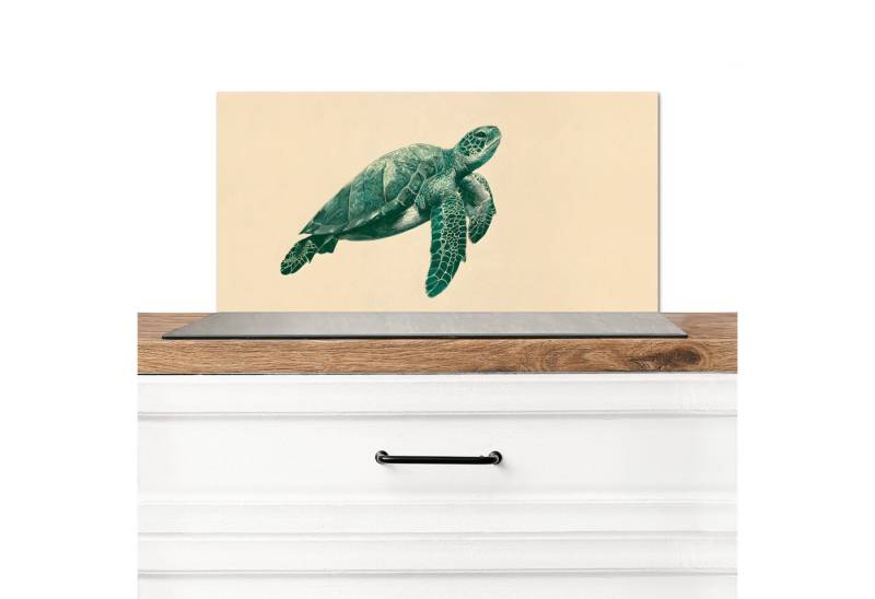 MuchoWow Küchenrückwand Schildkröte - Elegant - Grün - Schild, (1-tlg), Spritzschutz Küchenrückwand, Wandschutz, 60x30 cm von MuchoWow