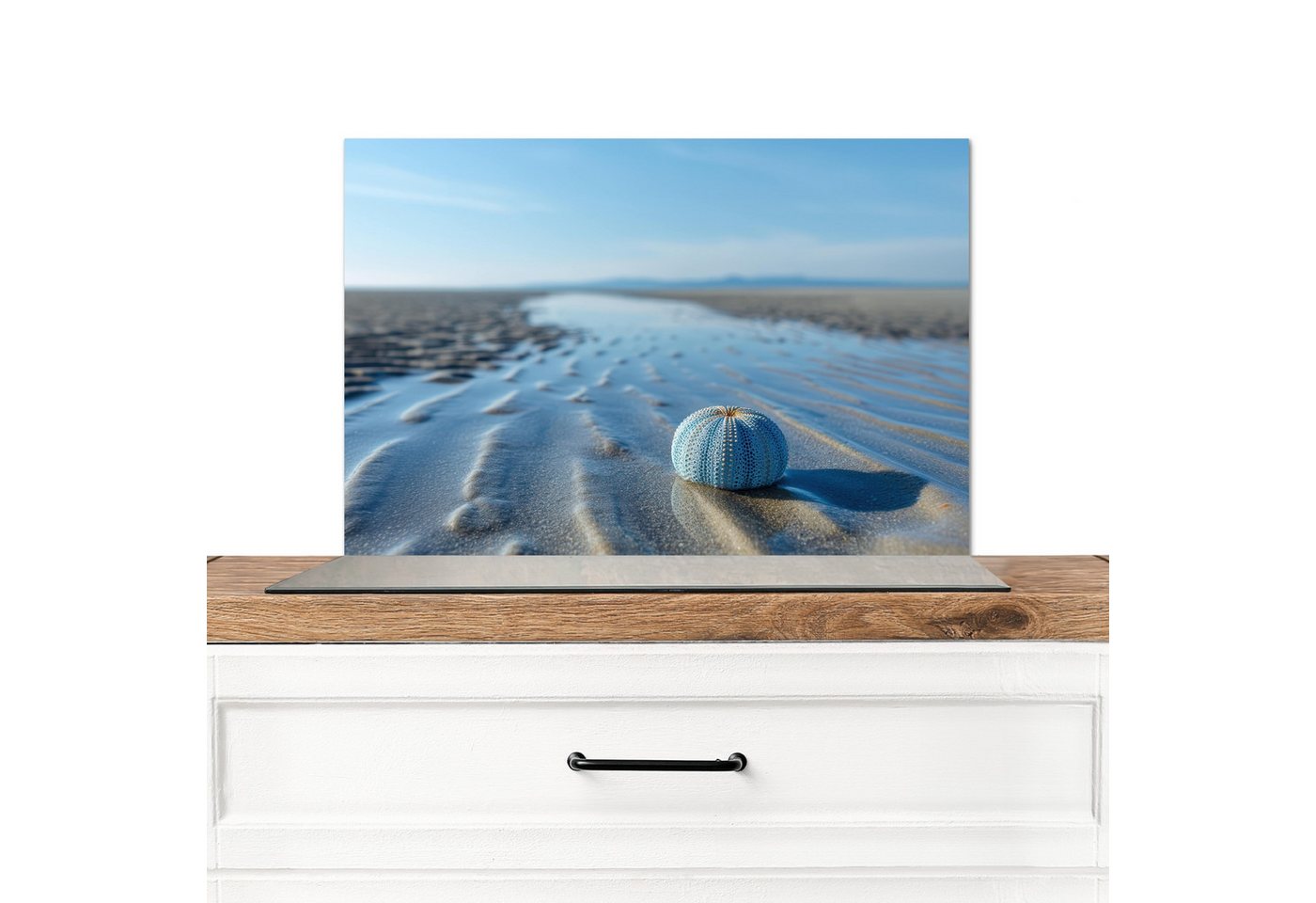 MuchoWow Küchenrückwand Strand - Schild - Wasser - Blau, (1-tlg), Spritzschutz Küche, Küchendeko, 60x40 cm von MuchoWow