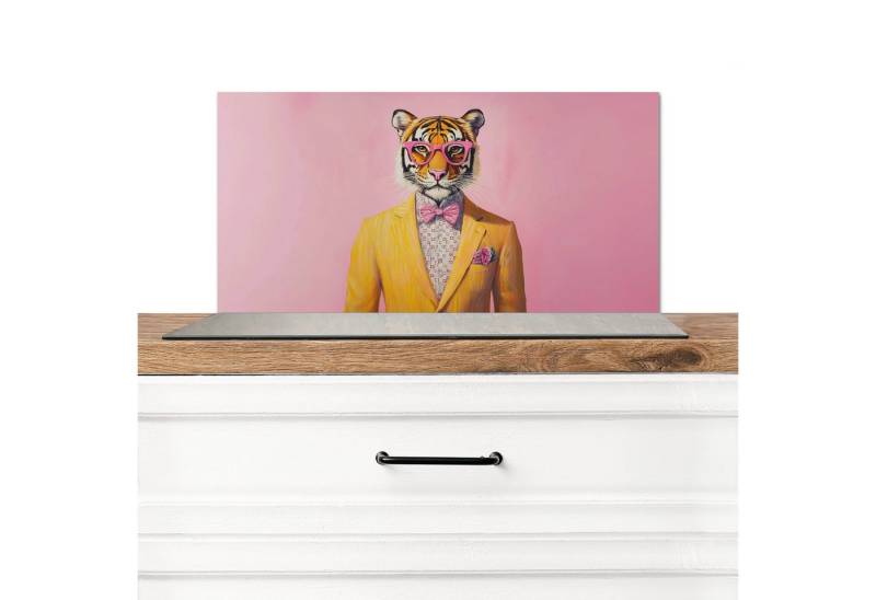 MuchoWow Küchenrückwand Tiger - Brille - Gelb - Jacke, (1-tlg), Spritzschutz Küchenrückwand, Wandschutz, 60x30 cm von MuchoWow