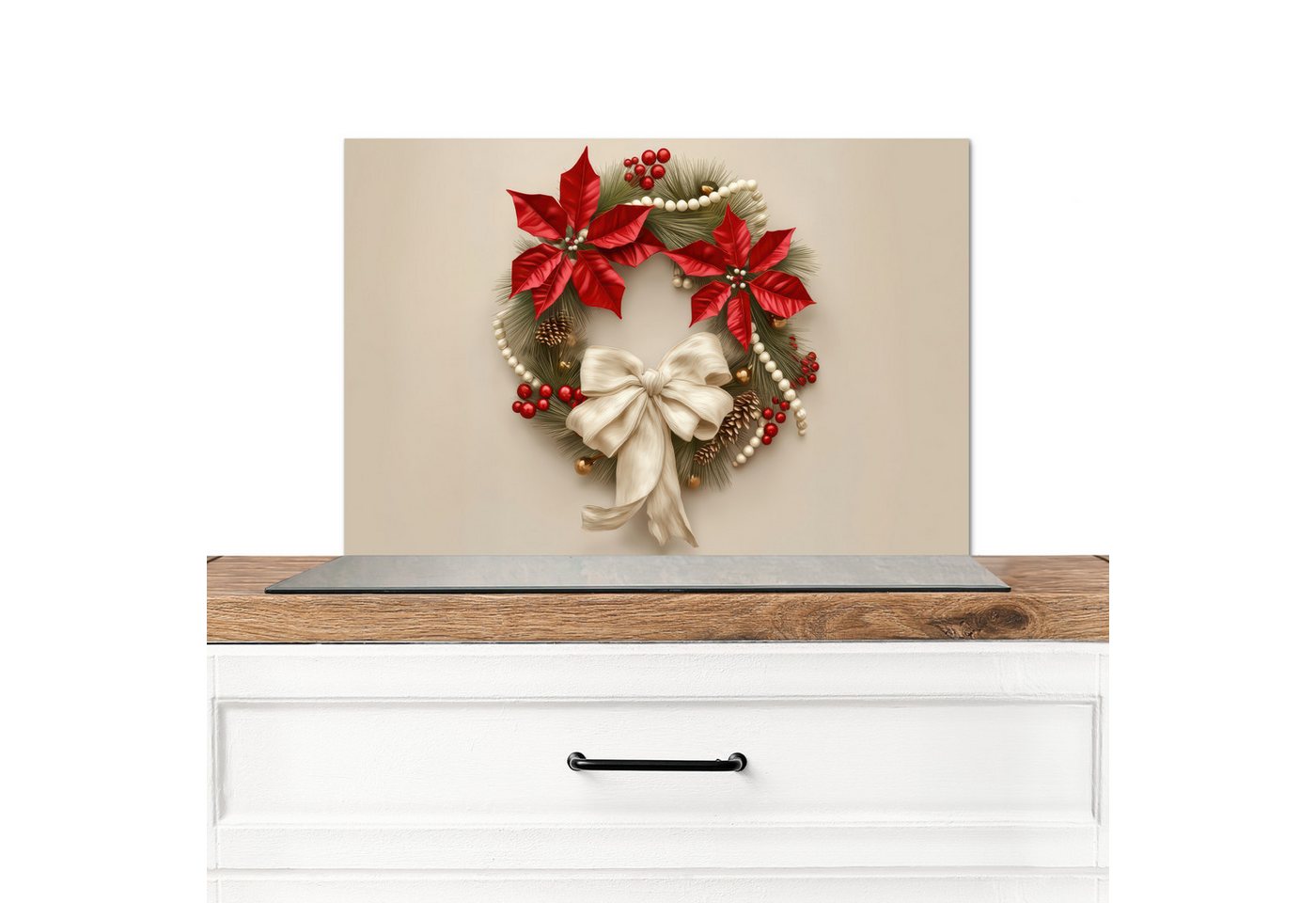 MuchoWow Küchenrückwand Türkranz - Schleife - Weihnachten - Rot - Grün, (1-tlg), Spritzschutz Küche, Küchendeko, 60x40 cm von MuchoWow