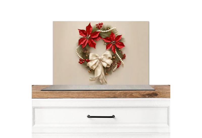 MuchoWow Küchenrückwand Türkranz - Schleife - Weihnachten - Rot - Grün, (1-tlg), Spritzschutz Küche, Küchendeko, 60x40 cm von MuchoWow
