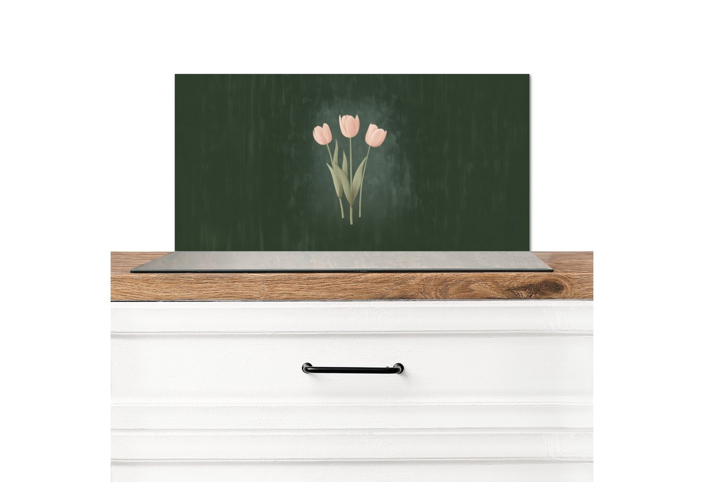 MuchoWow Küchenrückwand Tulpen - Liebe - Dunkelgrün, (1-tlg), Spritzschutz Küchenrückwand, Wandschutz, 60x30 cm von MuchoWow