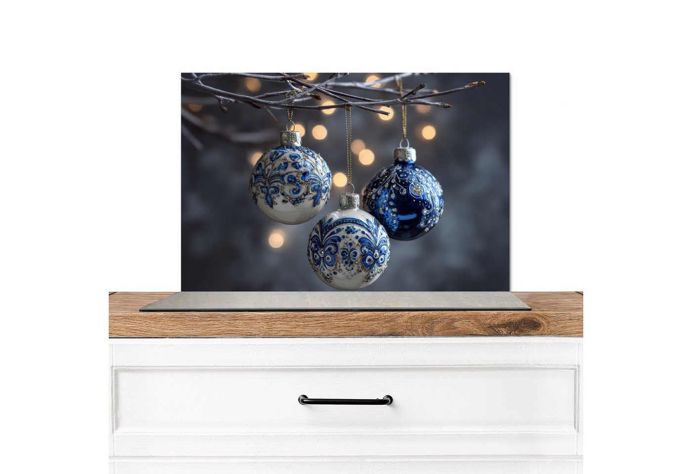 MuchoWow Küchenrückwand Weihnachtskugel - Dekoriert - Blau, (1-tlg), Spritzschutz Küche, Küchendeko, 60x40 cm von MuchoWow