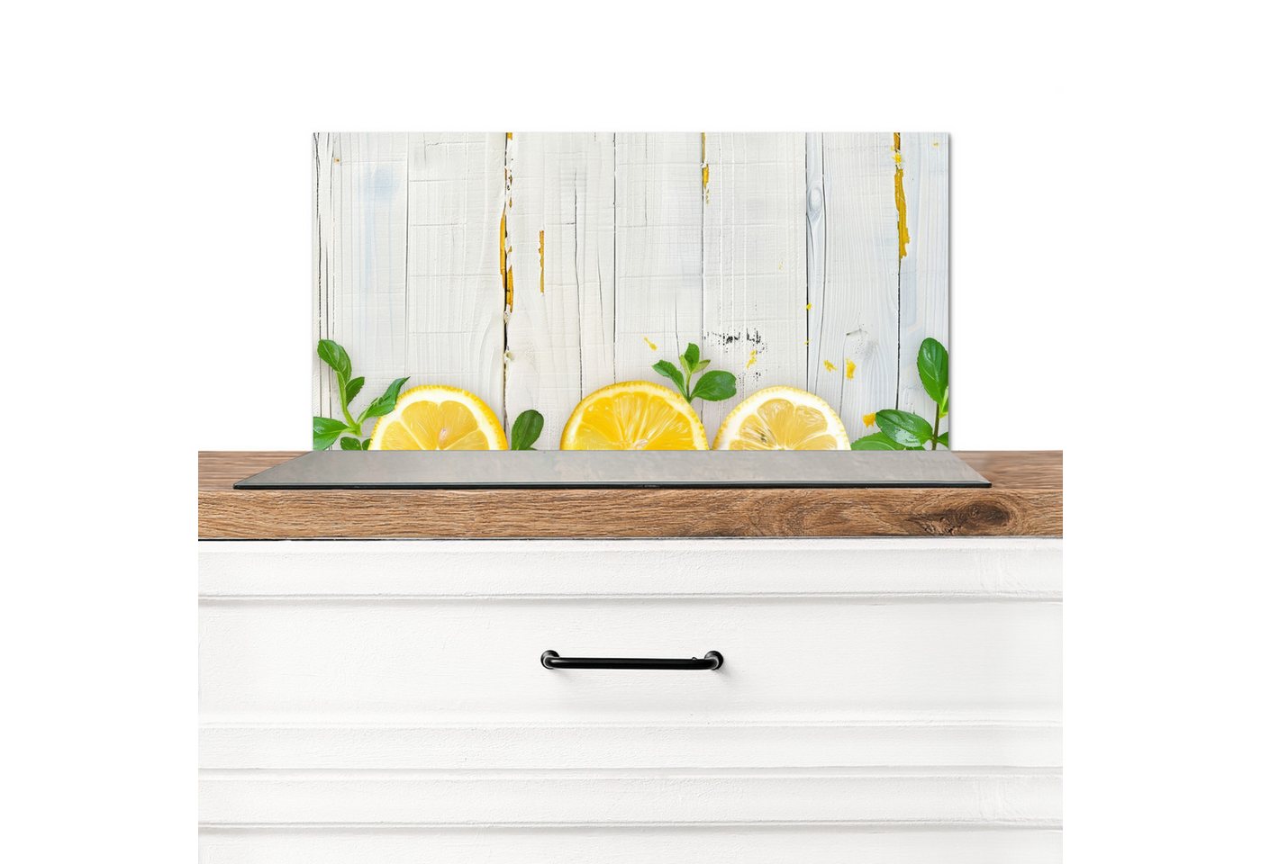 MuchoWow Küchenrückwand Weiß - Holz - Zitrone - Gelb, (1-tlg), Spritzschutz Küchenrückwand, Wandschutz, 60x30 cm von MuchoWow