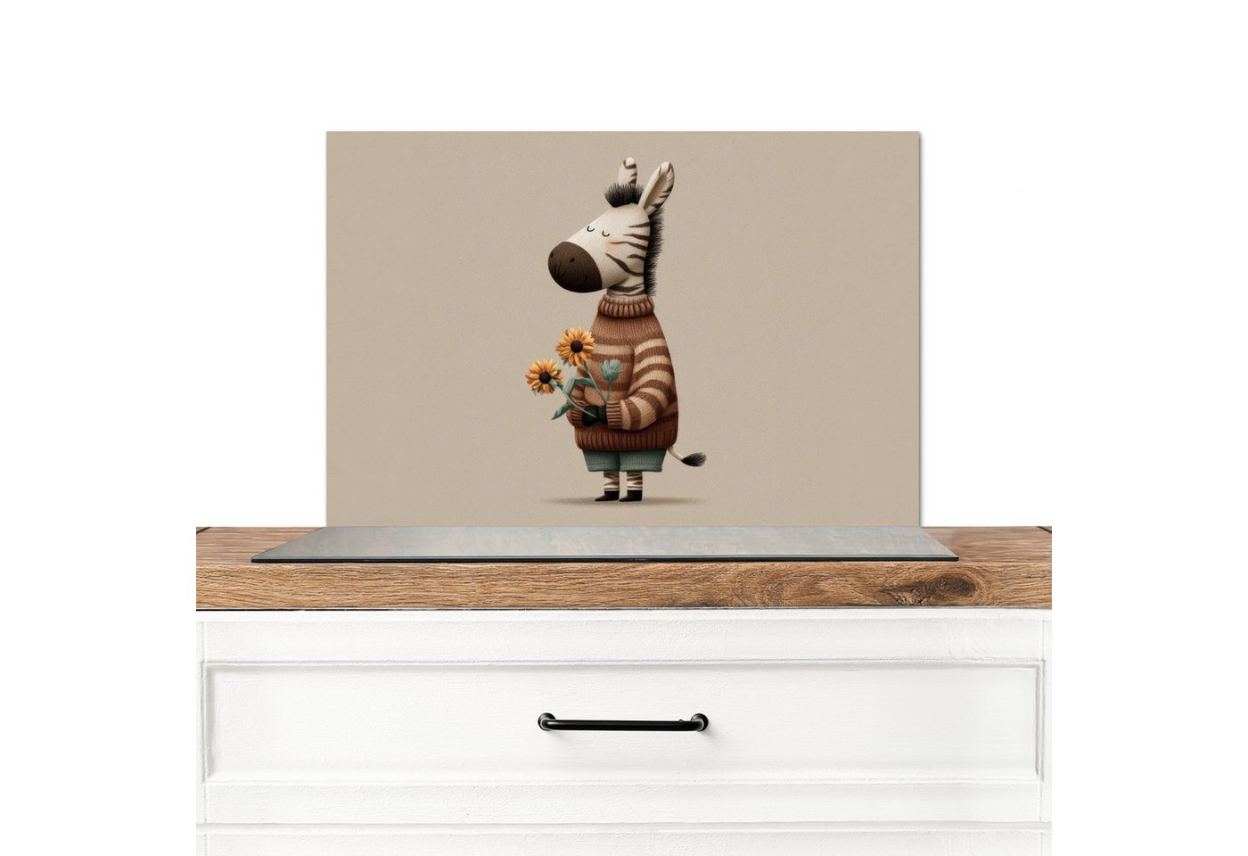 MuchoWow Küchenrückwand Zebra - Sonnenblumen - Warm, (1-tlg), Spritzschutz Küchenrückwand, Wandschutz, 60x30 cm von MuchoWow
