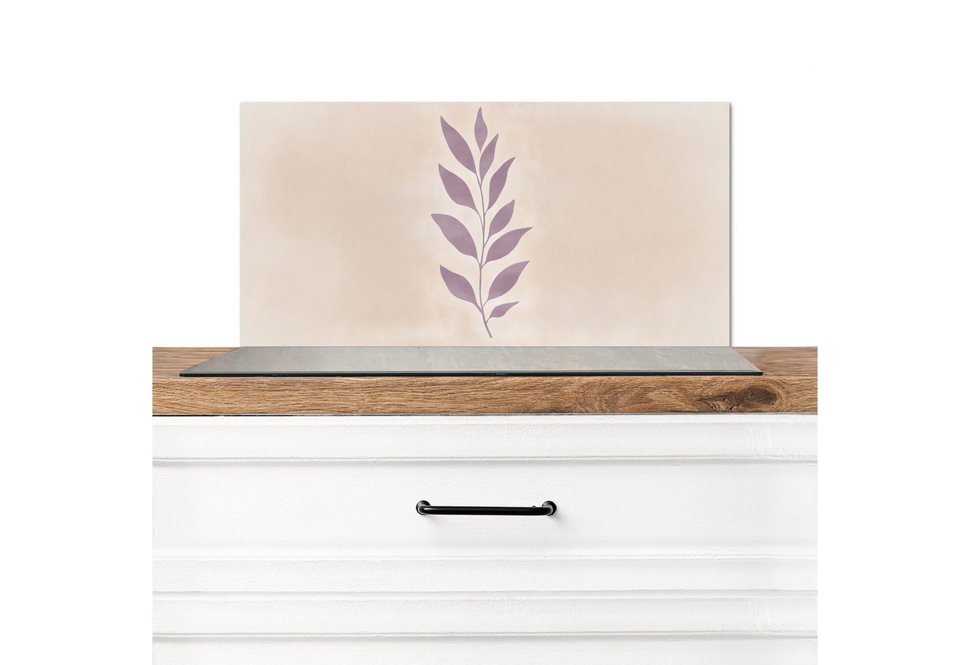 MuchoWow Küchenrückwand Zweig - Blätter - Minimalistisch - Beige, (1-tlg), Spritzschutz Küchenrückwand, Wandschutz, 60x30 cm von MuchoWow