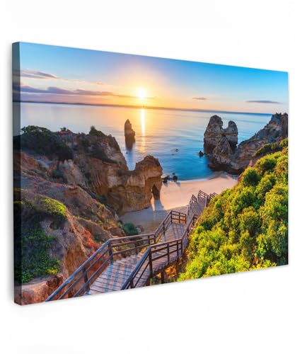 MuchoWow Leinwand Bilder, Einzigartige Wanddeko mit Rahmen, Strand - Meer - Portugal, Wandbilder Wohnzimmer, Deko Schlafzimmer 120x80 cm von MuchoWow