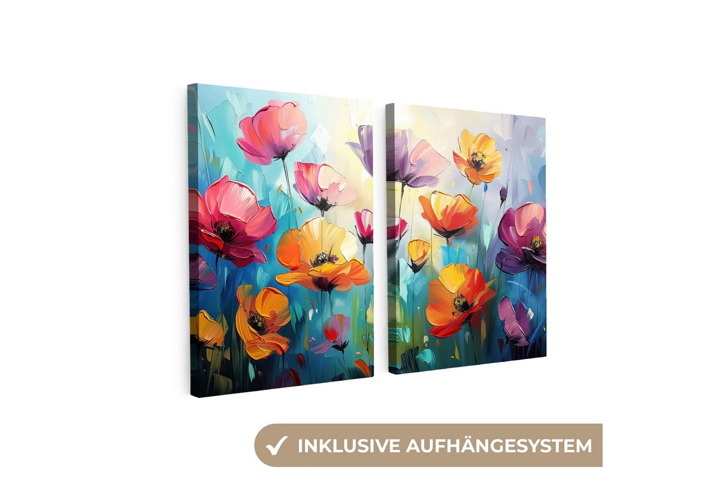 MuchoWow Leinwandbild Blumen - Bunt - Abstrakt - Natur, Fotodruck (2 St), Wand Bilder 2 Set, Deko Schlafzimmer Wohnzimmer Flur 60x40 cm von MuchoWow