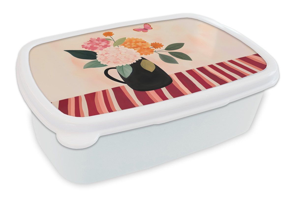 MuchoWow Lunchbox Vase - Blumen - Schmetterling - Rot, Kunststoff, (2-tlg), Brotdose Schule oder Arbeit, Brotbox für Kinder und Erwachsene von MuchoWow