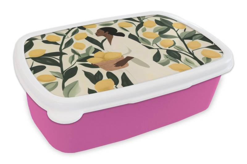 MuchoWow Lunchbox Frau - Korb - Zitronen - Blätter, Kunststoff, (2-tlg), Brotdosen, Lunch Box, Brotbox für Kinder und Erwachsene von MuchoWow