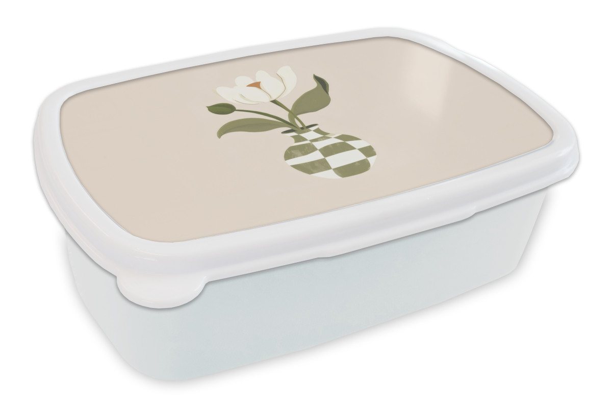 MuchoWow Lunchbox Vase - Kariert - Blume - Grün, Kunststoff, (2-tlg), Brotdose Schule oder Arbeit, Brotbox für Kinder und Erwachsene von MuchoWow