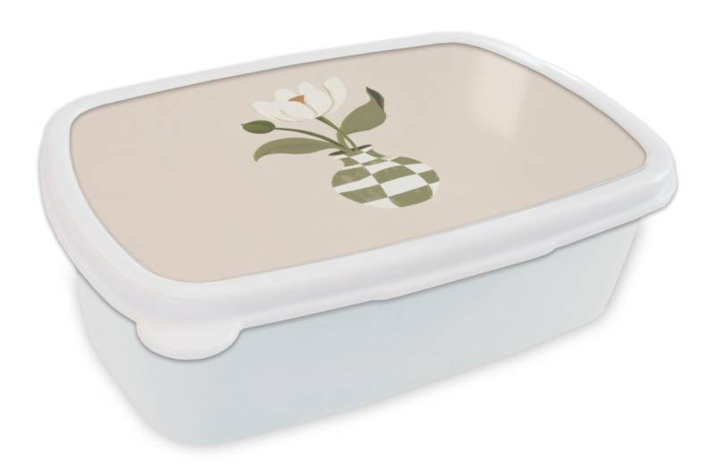 MuchoWow Lunchbox Vase - Kariert - Blume - Grün, Kunststoff, (2-tlg), Brotdose Schule oder Arbeit, Brotbox für Kinder und Erwachsene von MuchoWow