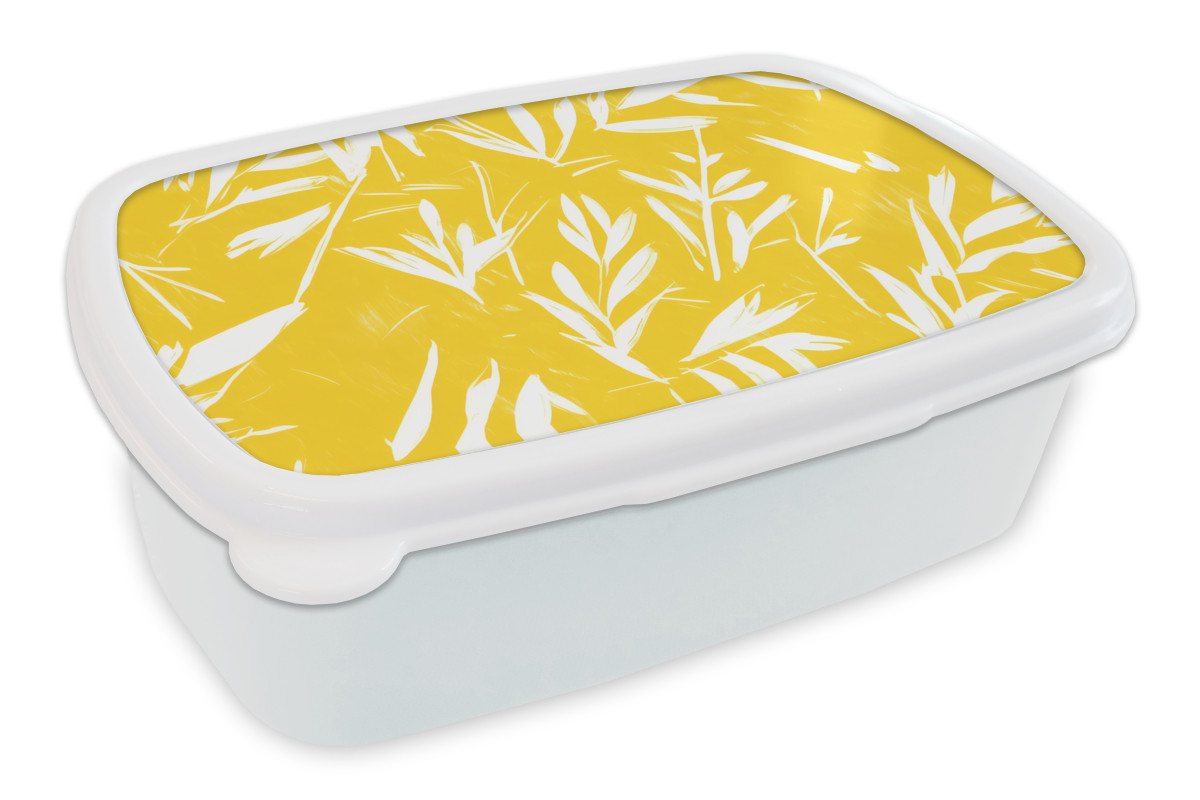 MuchoWow Lunchbox Abstrakt - Blätter - Gelb - Pinselstriche, Kunststoff, (2-tlg), Brotdose Schule oder Arbeit, Brotbox für Kinder und Erwachsene von MuchoWow
