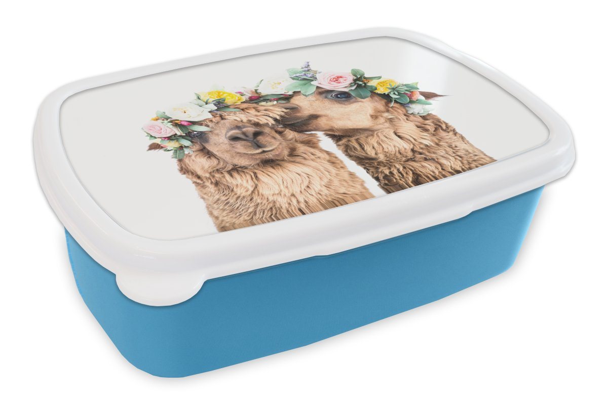 MuchoWow Lunchbox Alpaka - Blumen - Tiere - Natur, Kunststoff, (2-tlg), Brotdose für kindergarten, Vesperbox, Snackbox, Brotbox, Jungen von MuchoWow