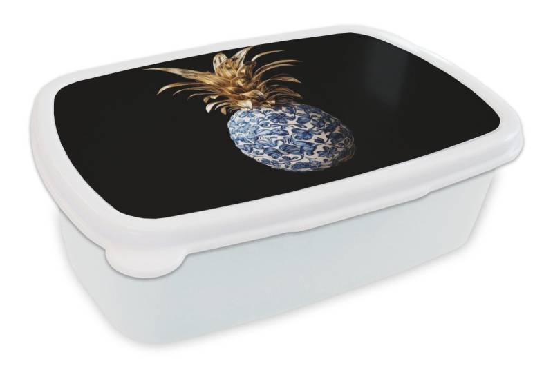MuchoWow Lunchbox Ananas - Blumenmuster - Gold - Delfter Keramik, Kunststoff, (2-tlg), Brotdose Schule oder Arbeit, Brotbox für Kinder und Erwachsene von MuchoWow