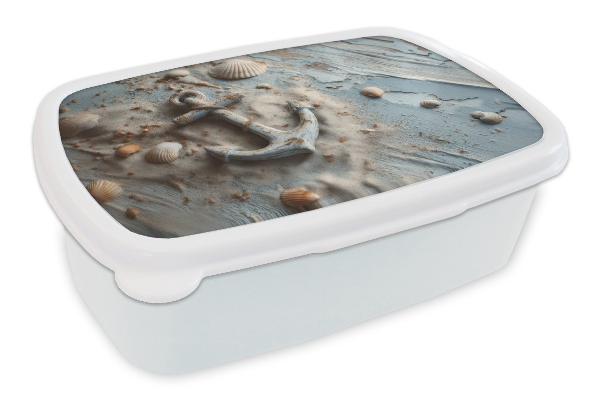 MuchoWow Lunchbox Anker - Holz - Muscheln - Sand, Kunststoff, (2-tlg), Brotdose Schule oder Arbeit, Brotbox für Kinder und Erwachsene von MuchoWow