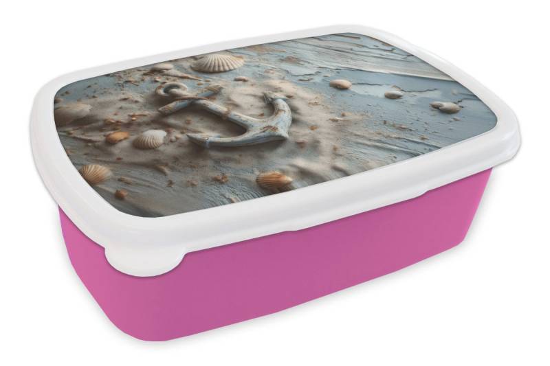 MuchoWow Lunchbox Anker - Holz - Muscheln - Sand, Kunststoff, (2-tlg), Brotdosen, Lunch Box, Brotbox für Kinder und Erwachsene von MuchoWow