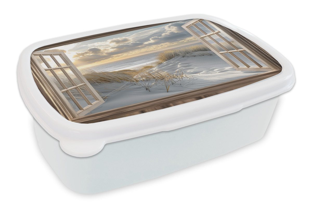 MuchoWow Lunchbox Ausblick - Strand - Dünen - Meer - Natur, Kunststoff, (2-tlg), Brotdose Schule oder Arbeit, Brotbox für Kinder und Erwachsene von MuchoWow