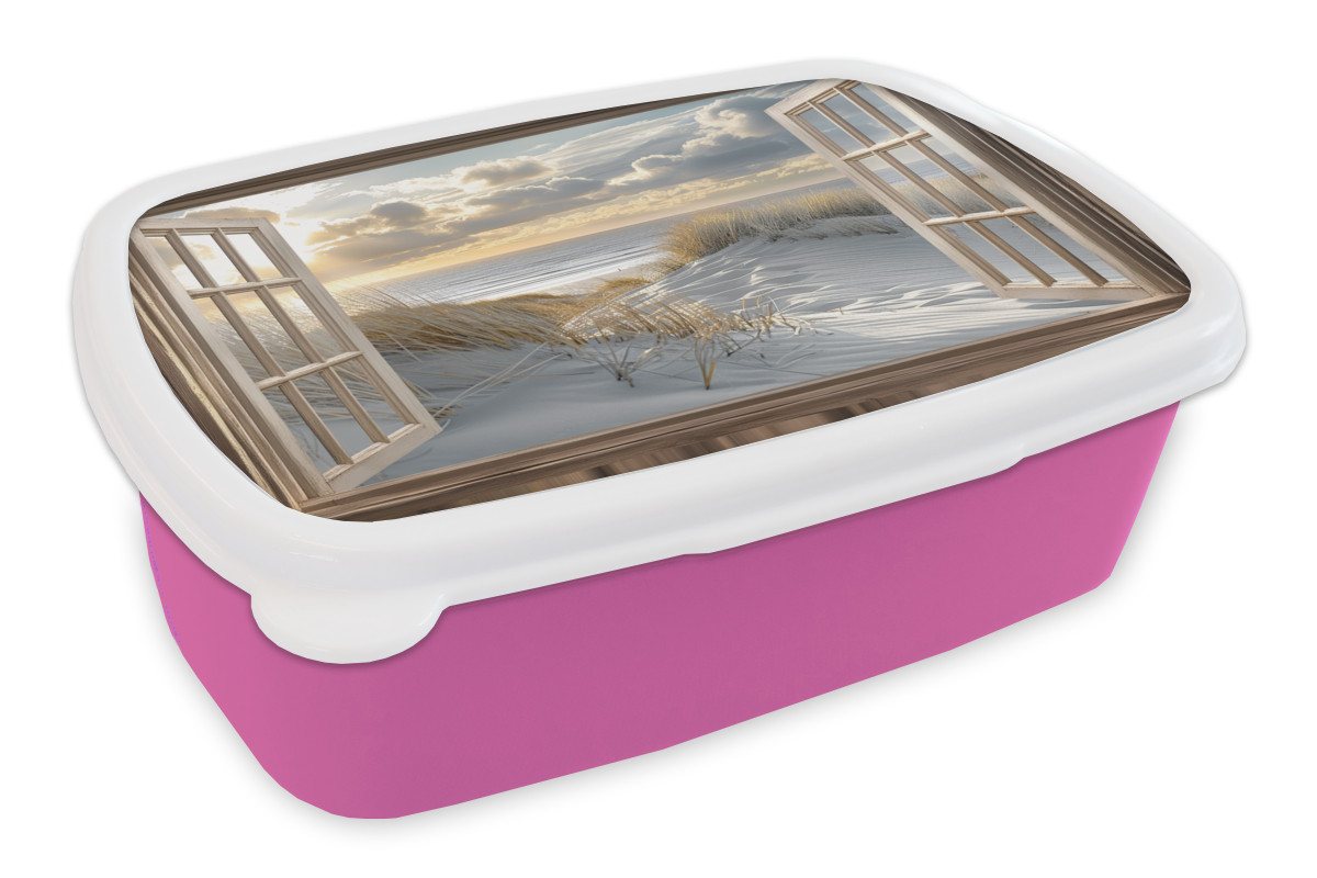 MuchoWow Lunchbox Ausblick - Strand - Dünen - Meer - Natur, Kunststoff, (2-tlg), Brotdosen, Lunch Box, Brotbox für Kinder und Erwachsene von MuchoWow