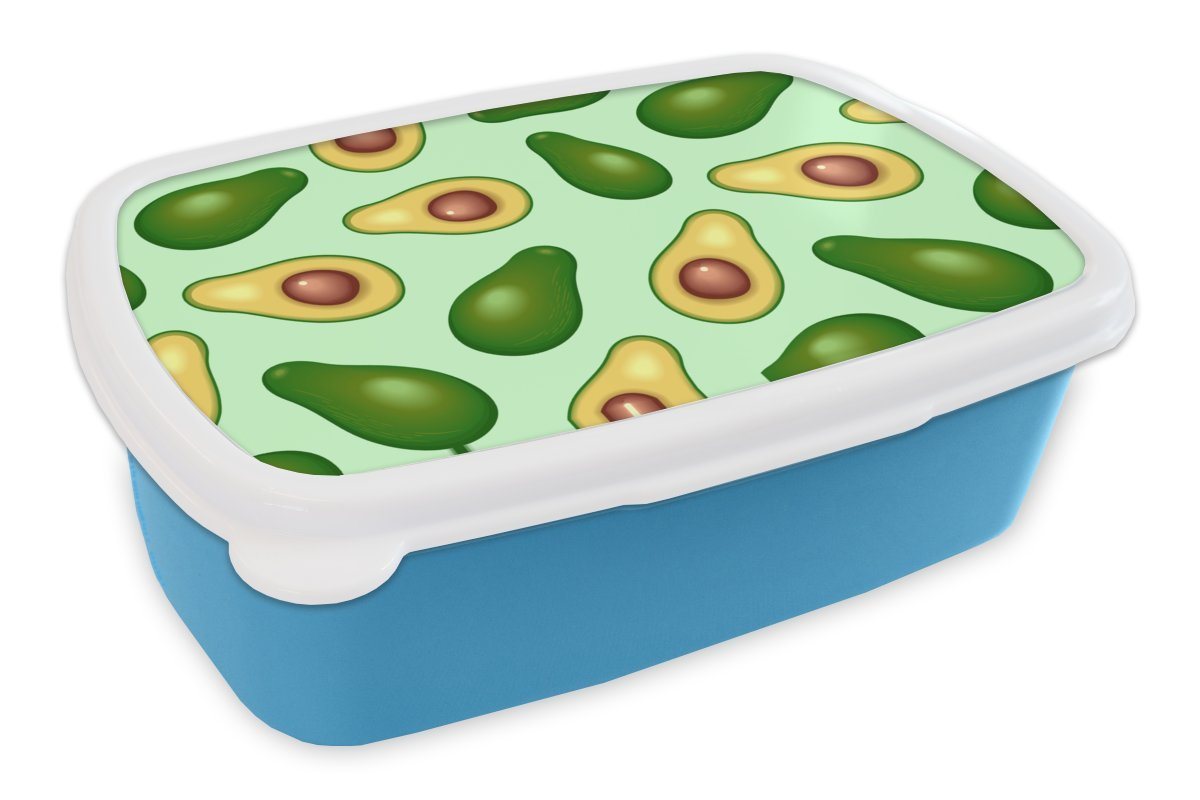 MuchoWow Lunchbox Avocado - Muster - Grün, Kunststoff, (2-tlg), Brotdose für kindergarten, Vesperbox, Snackbox, Brotbox, Jungen von MuchoWow